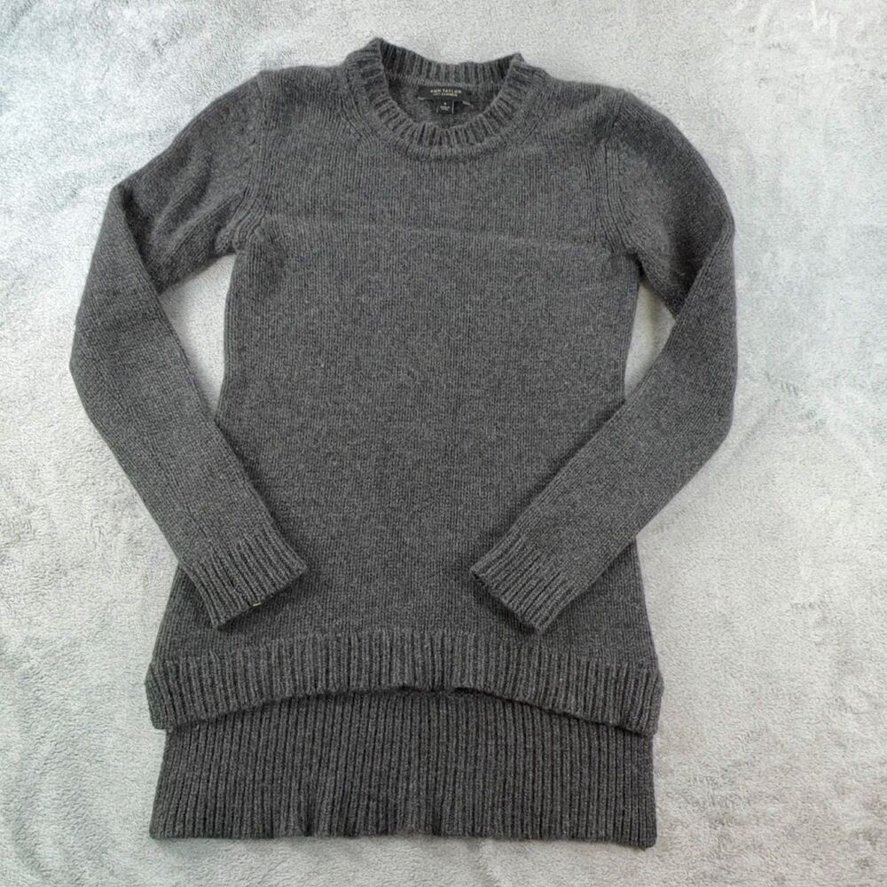 Ann Taylor 100% Cashmere Sweater Women M Dark Grey Crew Neck High-Low Pullover